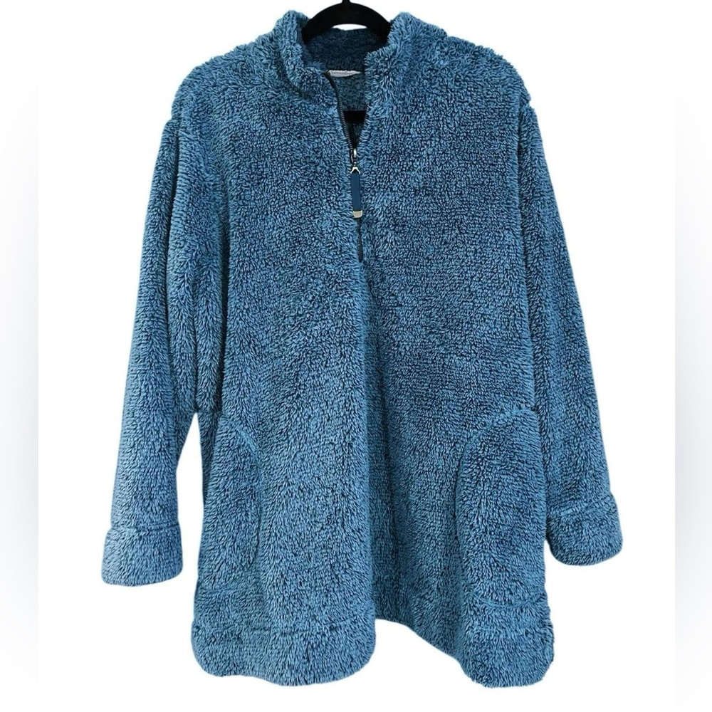 Soft Surroundings Luxe Sherpa Quarter Zip In Teal Size 1X